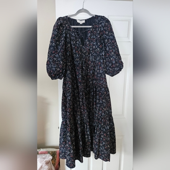 THE GREAT Bonnett Floral Corduroy Tiered Maxi Dress Size 2 Prairie Pockets - Picture 2 of 5